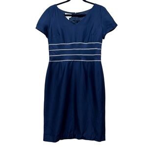 Talbots Navy Midi Dress with White Trim